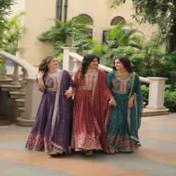 Premium Floral Embroidered Georgette Anarkali Sharara Set with Dupatta